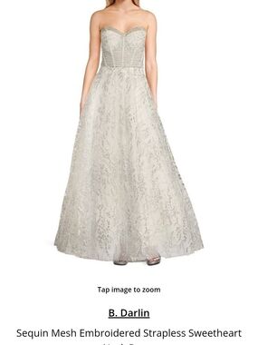 B Darlin Strapless Sweetheart Sequined Lace Gown - Ivory